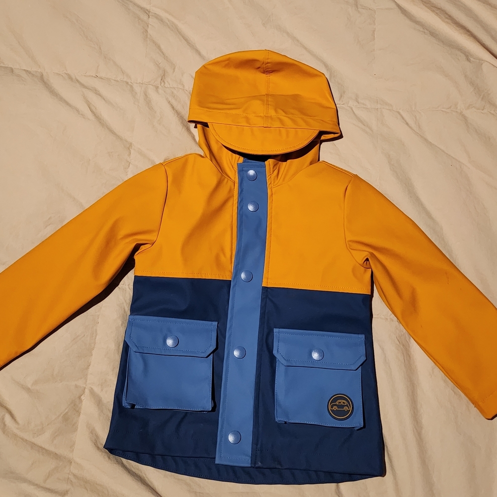 Little Me Yellow and Blue Hooded Raincoat for Outdoor Adventures